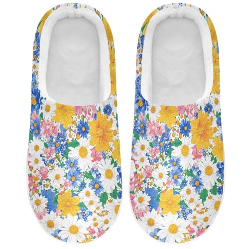 JUNZAN Spring Flowers Peach Blossom Mens House Cotton Slipper Winter Memory Foam Travel Slippers for Hotel Christmas Presents 6-7