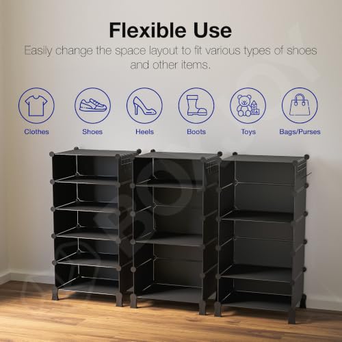 BOXJOY 5 Shelf Black Shoe Rack with 5 Doors - Image 5