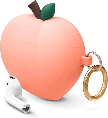 elago Peach - Funda compatible con Apple AirPods, diseño 3D con llavero (melocotón) [patente registrada en Estados Unidos] Melocotón,Rojo
