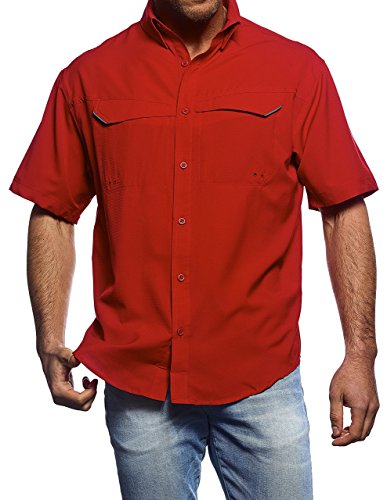 Pro Celebrity Men's Pro Fishing Outdoor Button-Down Shirt (XS, Scarlet)