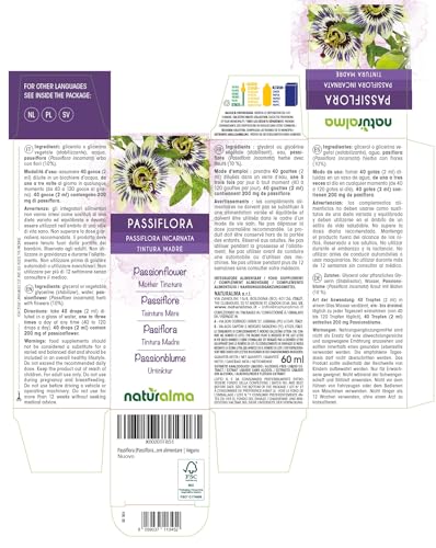 Passionsblume (Passiflora incarnata) Kraut mit Blüten Alkoholfreier Urtinktur Naturalma - Flüssig-Extrakt Tropfen 60 ml - Nahrungsergänzungsmittel - Veganer