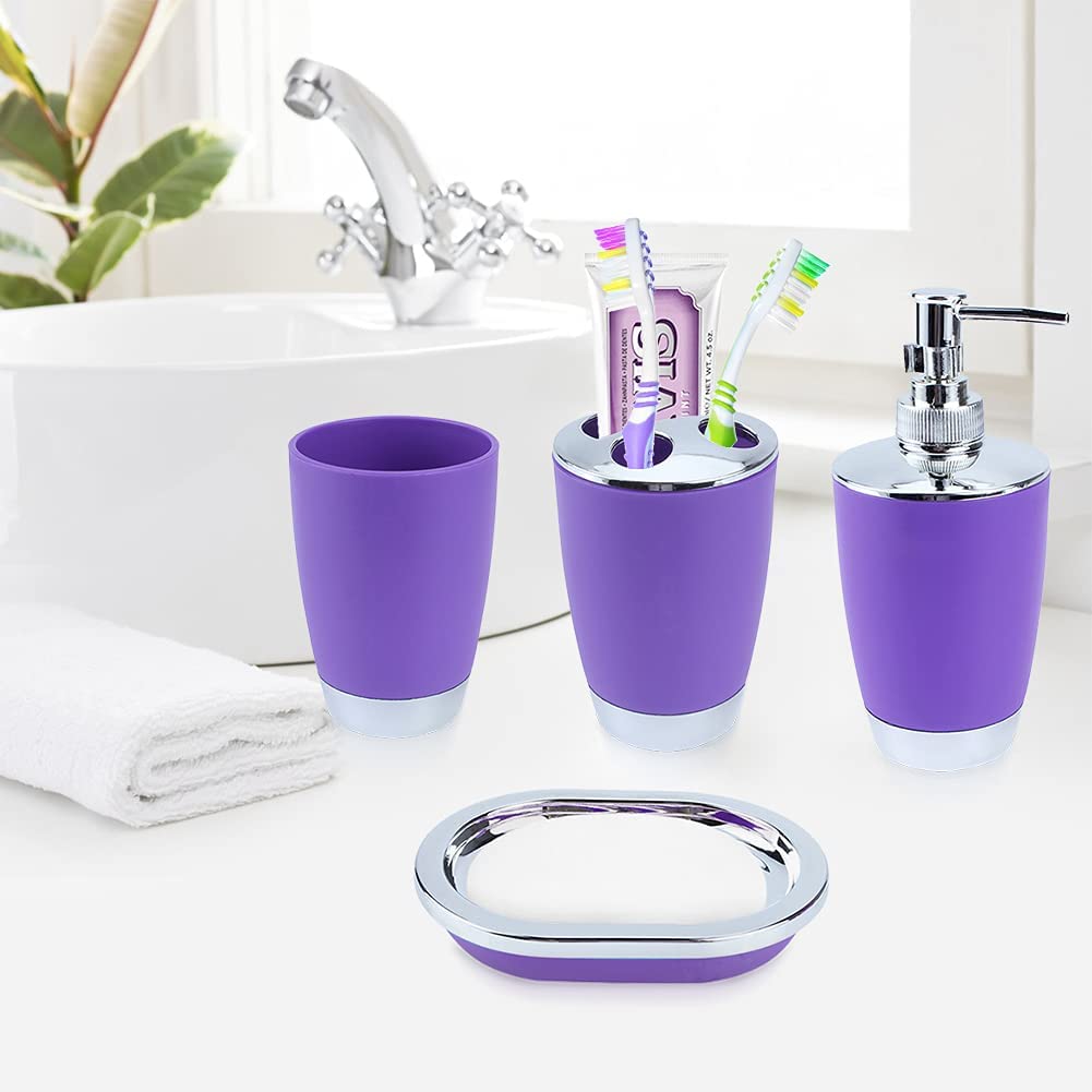 Ensemble de 6 Pièces d'Accessoires de Salle de Bain, Brosse de Toilette, Porte-Brosse à Dents, Poubelle, Porte-Savon, Distributeur de Savon