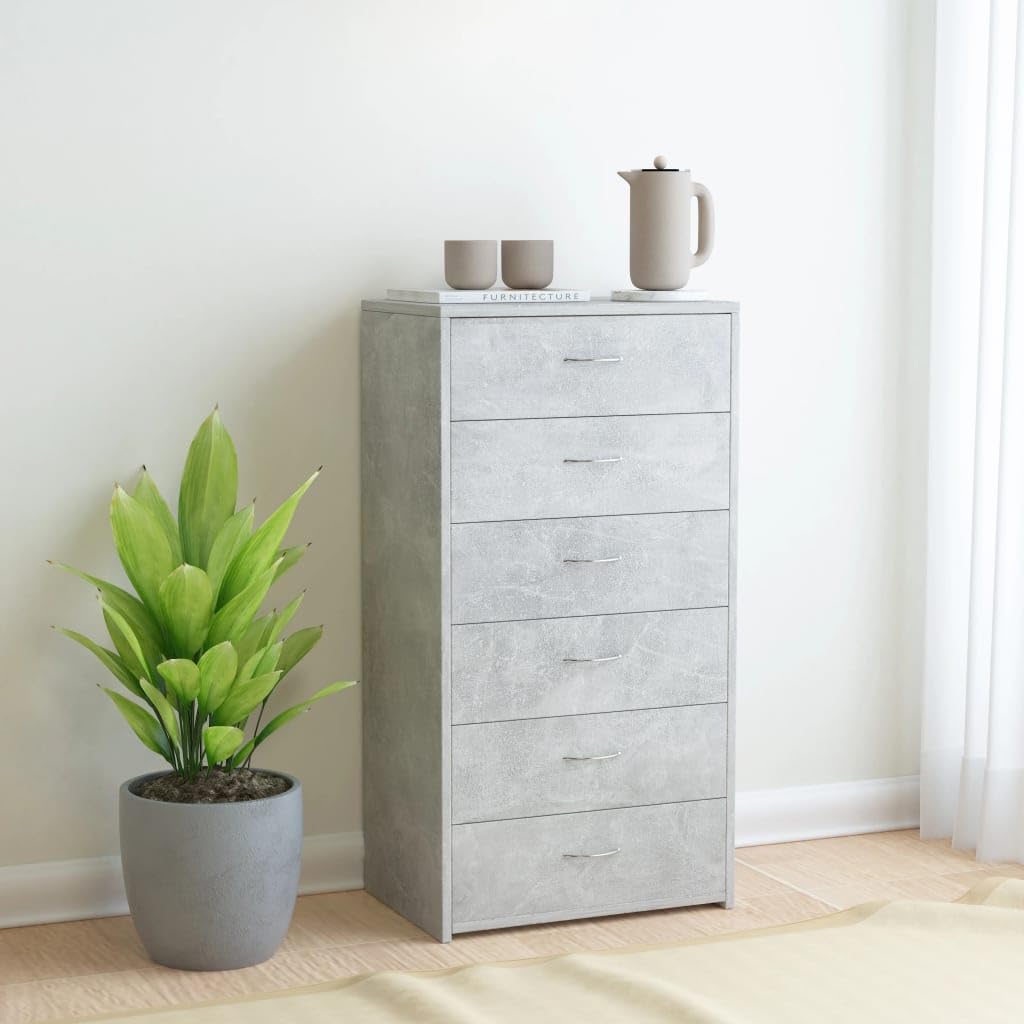 vidaXL Credenza con 6 Cassetti Minimalista Robusta Elegante Madia Armadietto Cassettiera Arredo Casa Grigio Cemento 50x34x96 cm in Truciolato