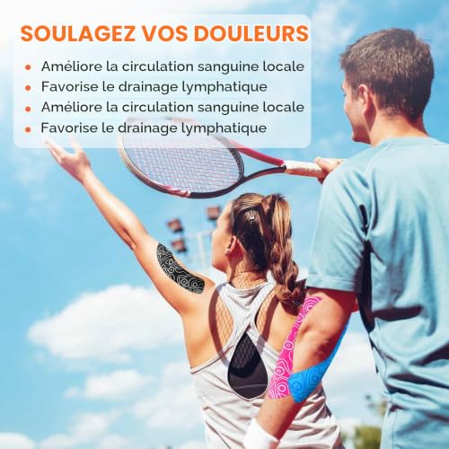 OK TAPE PRO Bande de Kinésiologie,Bande Physiothérapeutique, Bande Médicale, Sport et Physiothérapie,5cm x 5m,2 Rouleaux,Bleu – vue 3
