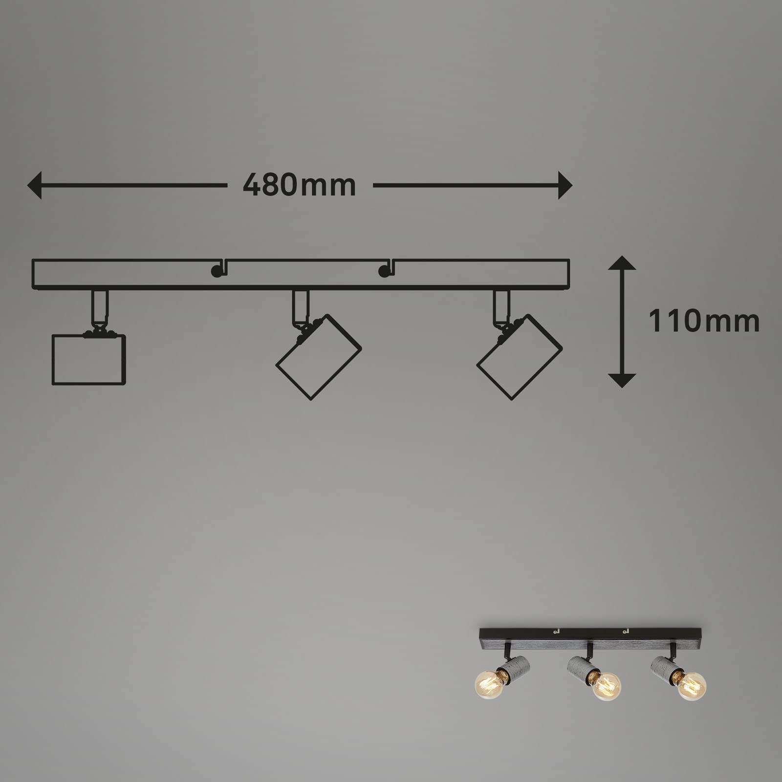 BRILONER - spot sufitowy, odchylana lampa sufitowa, lampa sufitowa, 3x oprawka E27, Silver-Crafted, 480x50x110 mm