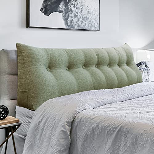 VERCART Triangular Headboard Wedge Pillow Daybed Pillows Bed Headboard Pillow Wedge Bed Rest Reading Pillow Gap Filler Triangle Back Cushion Lumbar Positioning Upholstered Green King