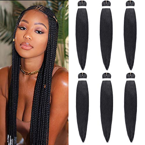 6 Packs Pre Stretched Braiding Hair 26 Inch Ombre Professional Itch Free Synthetic Fiber Crochet Twist Braids Hair Extensions (26 Inch, 1B)