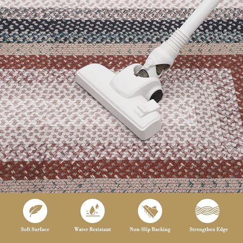 GAOMON Runner Rug 2x6 Braided Print Washable Rugs Non-Slip Hallway Runners Entryway Rug Ultra-Thin Farmhouse Kitchen Mat Bedroom Bedside Laundry Distressed Rugs Non-Shedding Accent Carpet Blue/Red