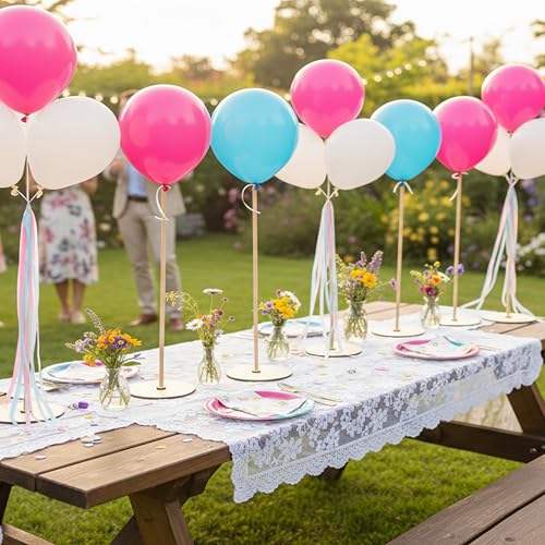 Image of Lightsfever 6 Pack Wooden Balloon Centerpieces for Tables Stand Party Decor