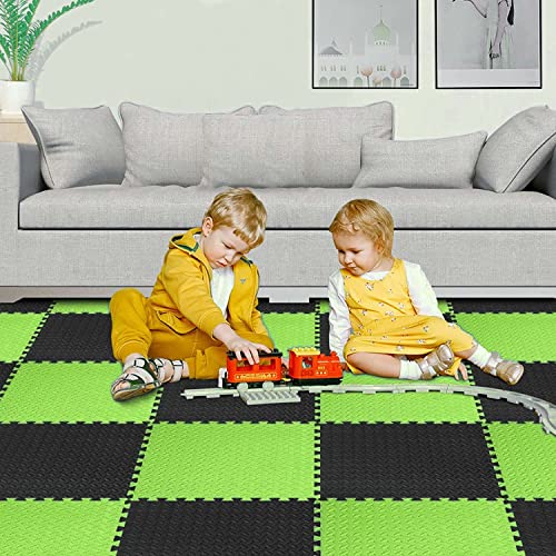 Image of 6 Tiles - 24 Sq Ft. Kids Puzzle Exercise Mat with EVA Foam Interlocking Tiles Play mats and Protective Flooring for Office, Home, School and Gym (Black - Green)