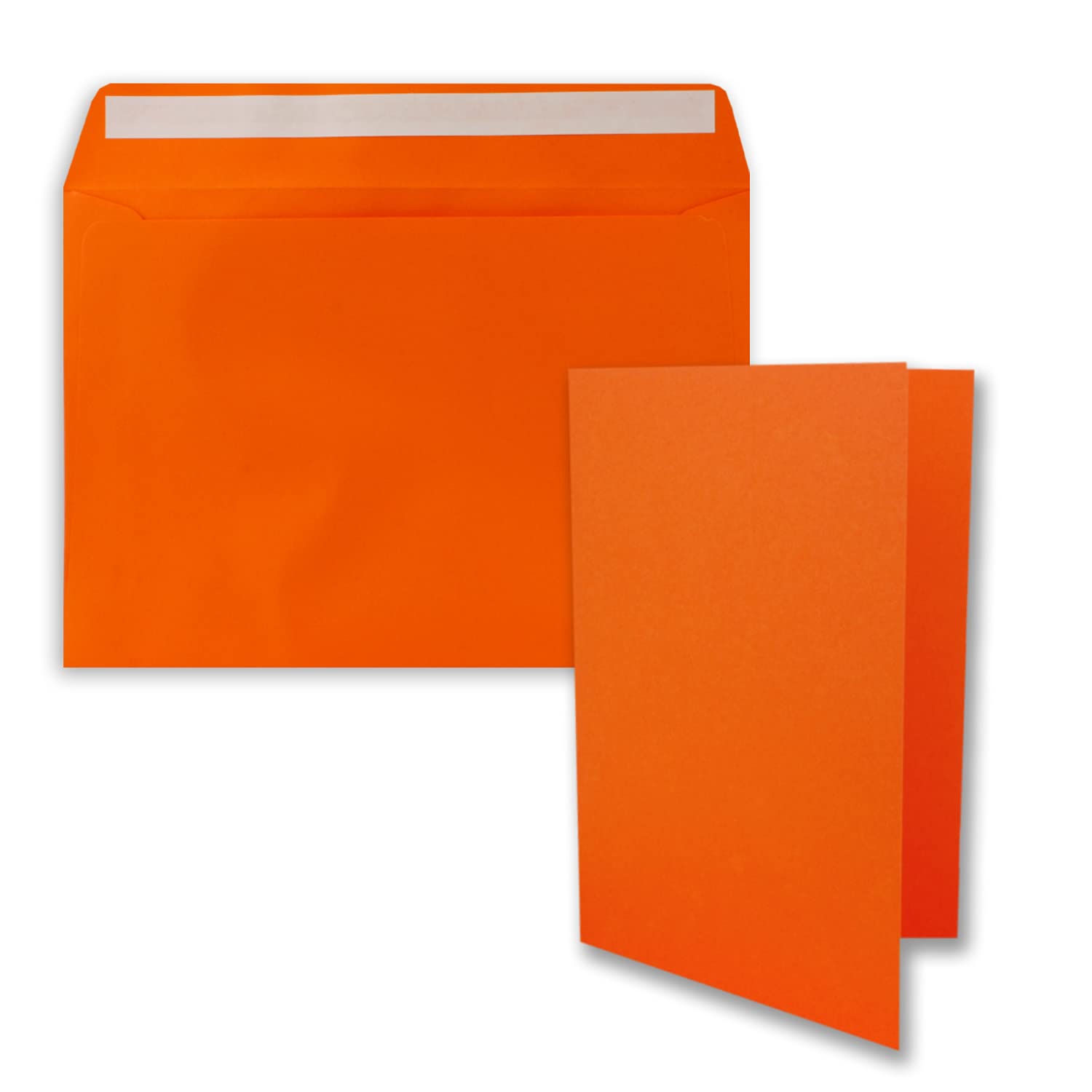 Juego de 10 tarjetas plegables DIN A5, 14,8 x 21 cm, en color naranja, con sobres DIN C5, cierre autoadhesivo, para grandes invitaciones y tarjetas para cumpleaños o bodas
