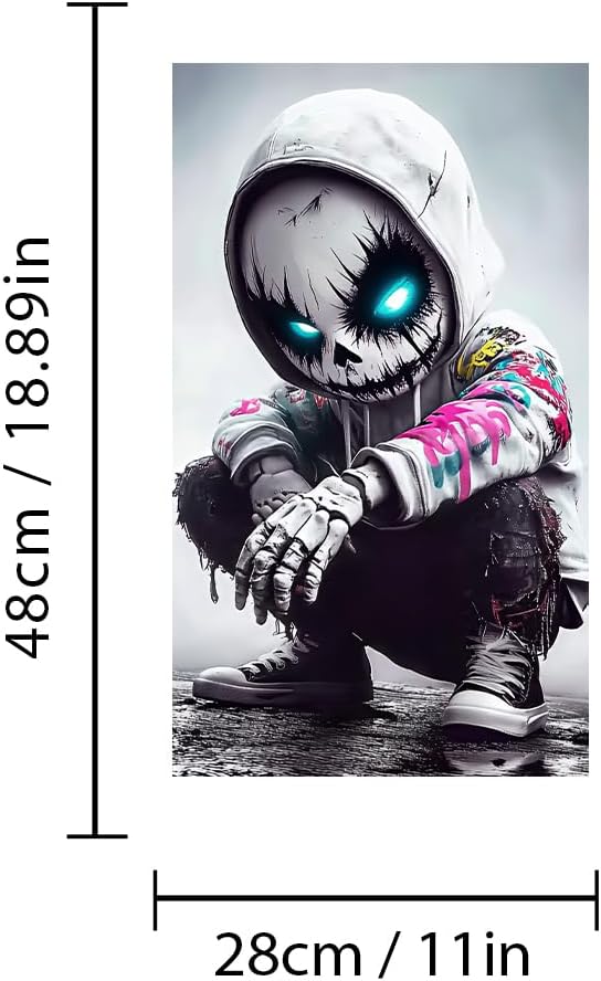 1 Pair Halloween Themed Car B-Pillar Decals, Horror Waterproof Vinyl Car Center Pillar Stickers, Skull Faced Child Car Window Door Sticker Decal 11" x 18.9" (Side) - Image 4