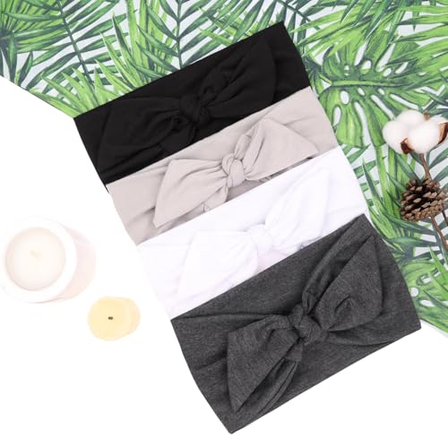 Image of 4 Pieces Knotted Women's Headbands - Adjustable Elastic Non-Slip Sweat Soft Solid Color Simple Versatile Hair Accessory for Yoga Workout