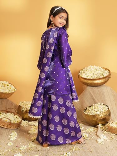 Image of AJ DEZINES Ethnic Wear Sharara Suit Set For Girls|Punjabi dress for Kids|Silk Blend Girls Salwar Suit|Traditional Patiala Outfit|Stylish Kids Kurta for Festivals Weddings & Special Occasions