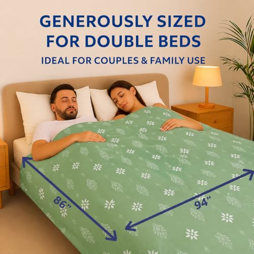 Image of Danip 100% Cotton Reversible AC Dohar Blanket, Throw - Printed Soft, Skin-Friendly, Lightweight & Ideal for All-Weather - 3 Layered Double Bed Dohar for AC Rooms (86 x 94 Inches) - L Green & White