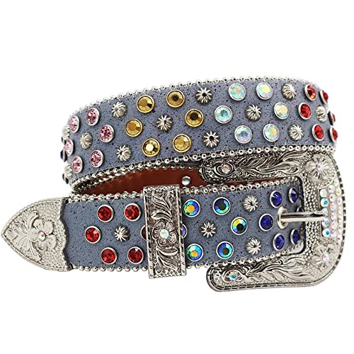 Ceinture strass en bleu denim 100cm avec boucle ardillon cristal pour homme et femme