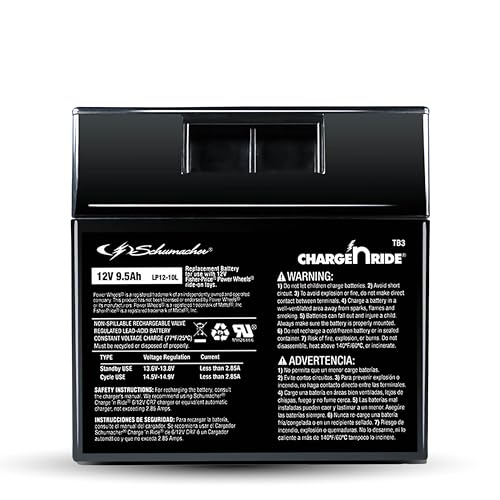 Schumacher Electric 12V Battery for Ride on Toys - TB3 12V 9.5 Amp Hours & Replaceable Fuse - Rechargeable 12V Ride On Replacement Battery for Fisher-Price Power Wheels Vehicles - Safe & Easy to Use
