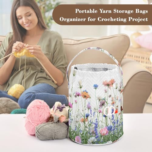 Image of Tatenale Crochet Bag Yarn Bag Knitting Project Bag with Pockets and Handle Portable Yarn Storage Organizer Tangle Free 8.3x11 InchWildflower Blomming27