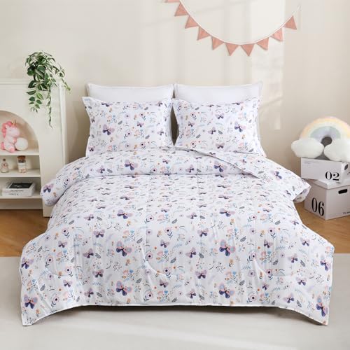 Image of Yibeizi Floral Butterfly Comforter Set for Girls Full Size Bedding