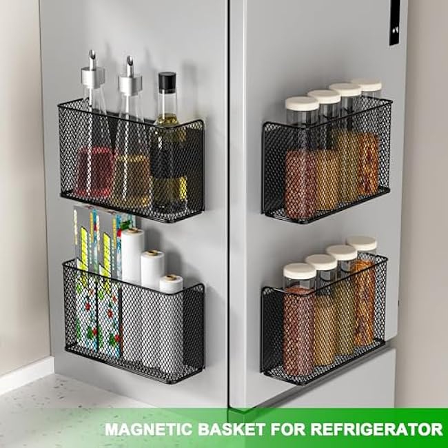 Magnetic Baskets Shelf Bins Organizer Holder Storage Rack Containers for Fridge, Whiteboard, Locker - Home Kitchen Laundry Office School