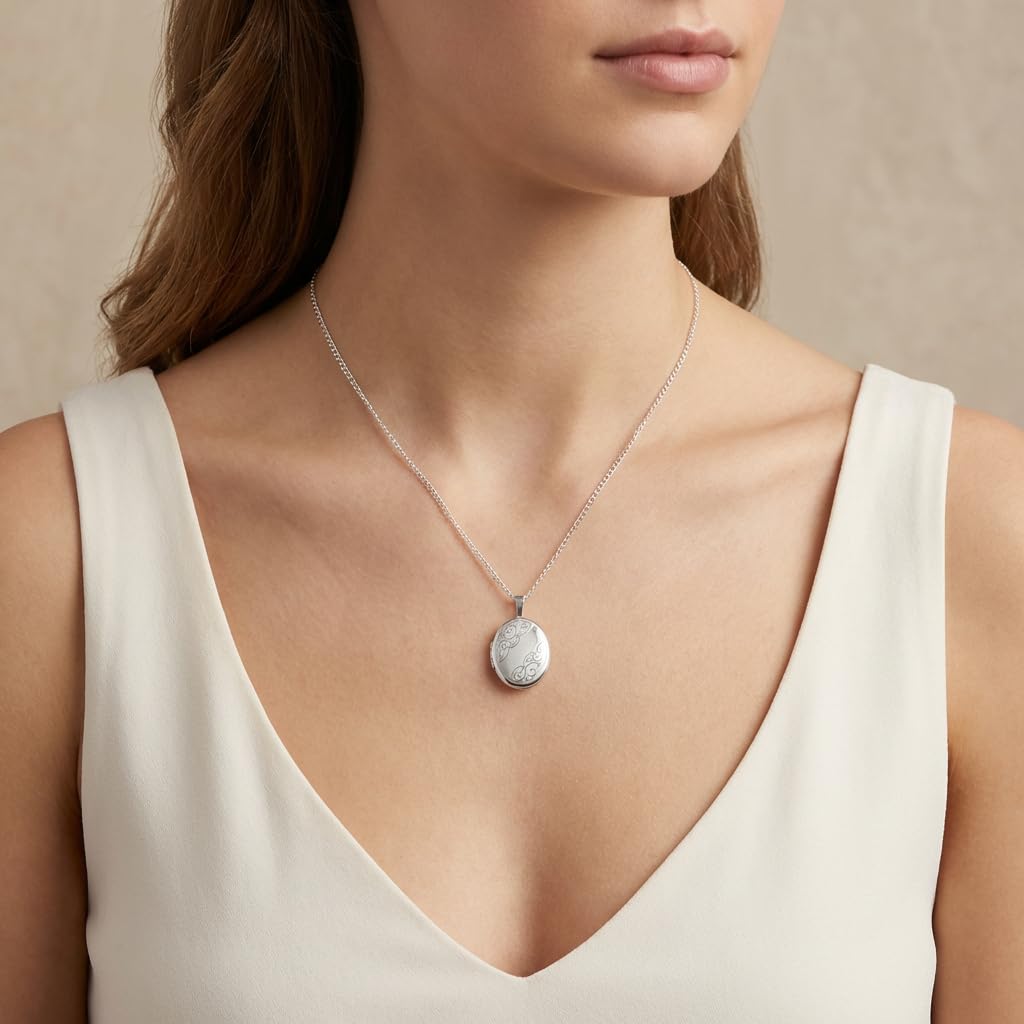 Pendente ciondolo medaglia piccola ovale Argento sterling con collana 46cm