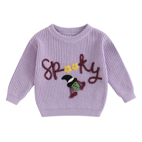 Image of Baby Halloween Sweater Pumpkin Embroidery Crewneck Knit Sweatshirt Pullover Tops Toddler Boy Girl Fall Winter Clothes