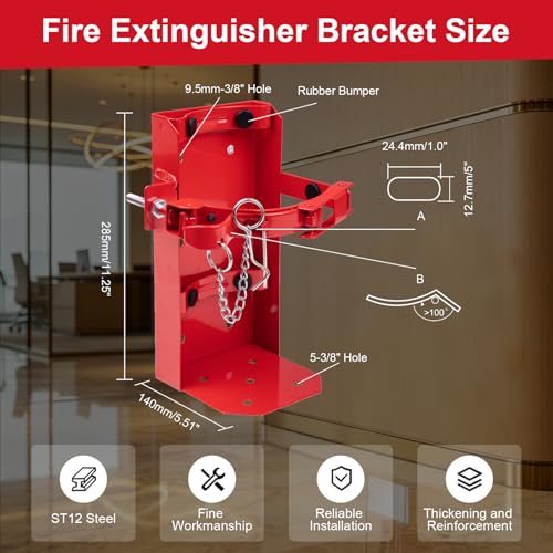 Image of Heavy Duty Fire Extinguisher Bracket,Fire Extinguisher Mount Bracket for 10lb Dry /5lb Co2 Extinguisher,Metal Wall Mount Fire Extinguishers Holder for Vehicle, Boat, Marine, Truck, Home, School (Red)