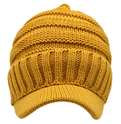 Image of C.C Trendy Warm Oversized Chunky Soft Oversized Ribbed Slouchy Knit Hat with Visor Brim