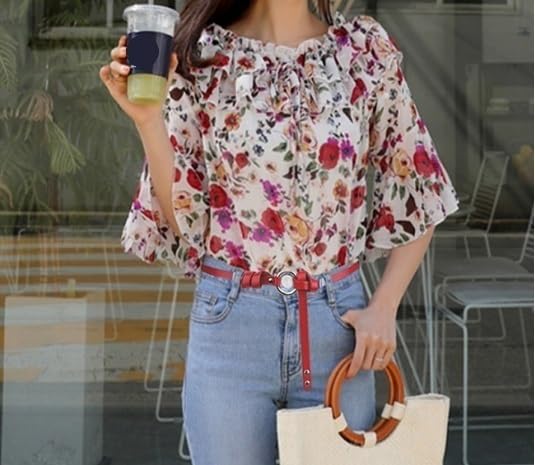 Women's Belt Women's Ring Knotted Belt Decorative with Skirt Genuine Leather Waist Chain Thin Belt(Reddish Brown,110cm)3