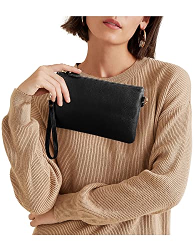 Image of YALUXE Women's Genuine Leather Wristlet Purse Clutch Handbag with Phone Pocket Card Holder and Crossbody Strap