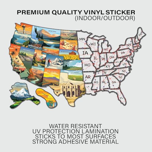 Image of RV State Visited Travel USA Map Vinyl Sticker - Camper Trailer Decals for Window with State Flag - Road Trip Map of America - Waterproof, UV Protection for Window, Door or Wall (Landscape)