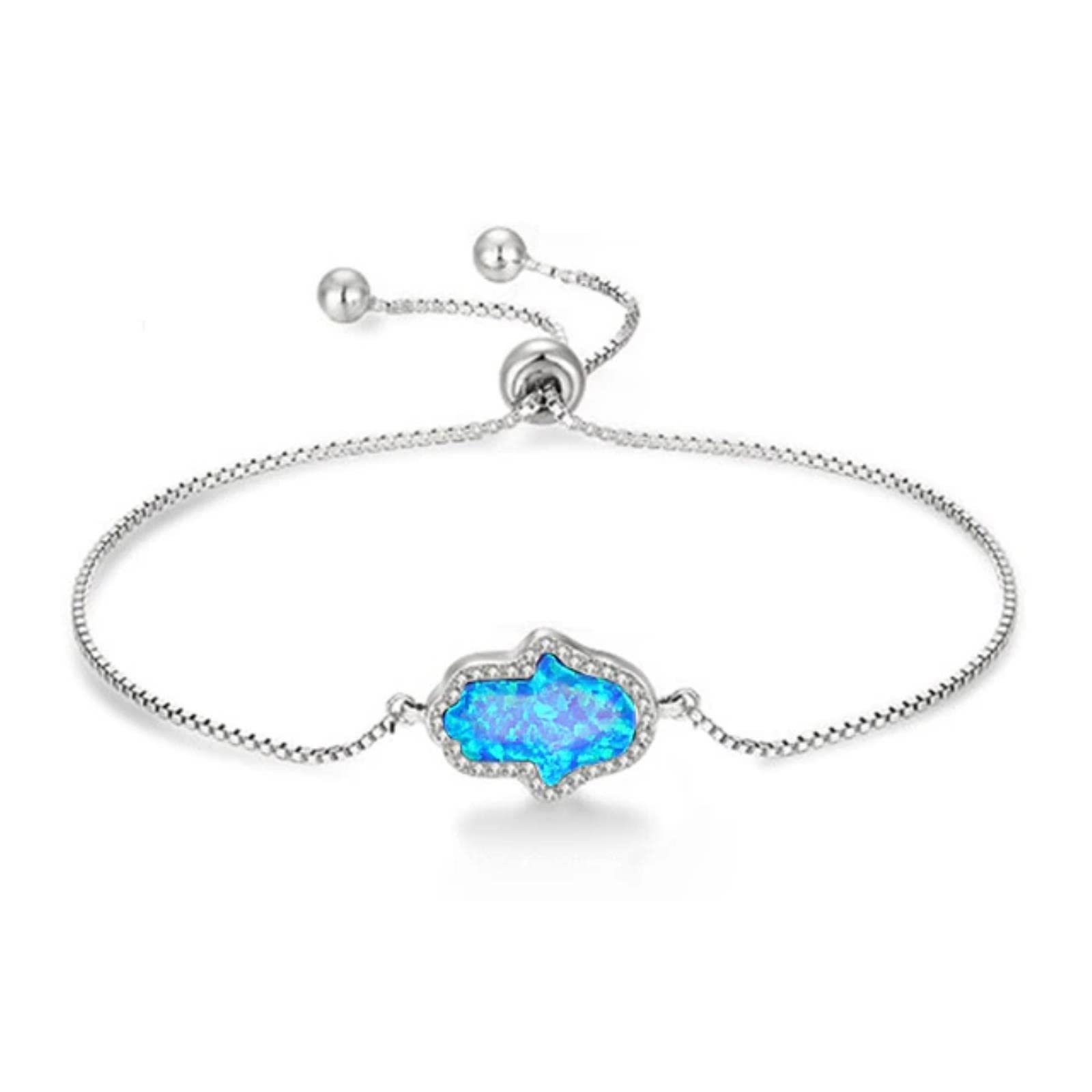 Bedt Women's Blue Opal Synthetic Opal Bracelets For Hand Bracelet 925 Sterling Silver Jewelry Hamsa Hand Of Fatima Fashion Jewelry