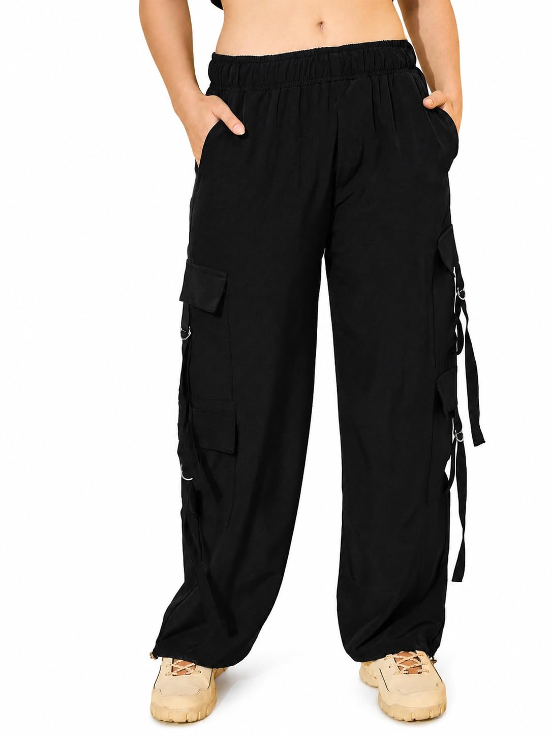 Women's Wide Leg Cargo Pants with Elastic Waist|Women Trackpants-picture-51