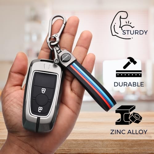 Image of Keycept Metal Alloy Key Cover Compatible for Fo-rd Ecosport, Endeavour, Figo, Freestyle, Aspire 2 Button Smart Key with Keychain (Long Keychain).