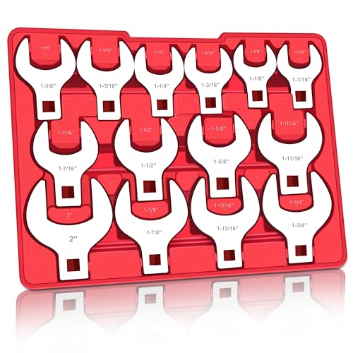 C&T 14-Piece 1/2 Drive Jumbo Crowfoot Wrench Set SAE Sizes from 1-1/16 to 2 with Storage Tray Chrome Vanadium Steel and Fully Polished Chrome Finished