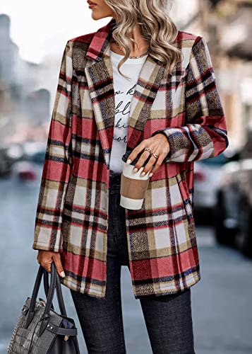PRETTYGARDEN Women Plaid Shacket Jacket Trendy Fall Casual Button Wool Blend Tartan Trench Coat Winter Clothing with Pockets