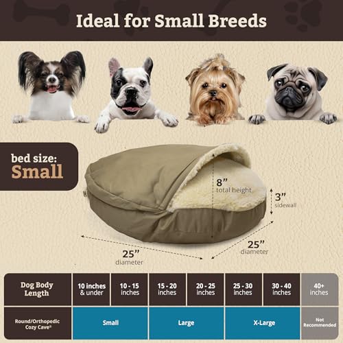 Image of Snoozer Cozy Cave Dog Bed, Round Covered Dog Bed, Khaki (S)