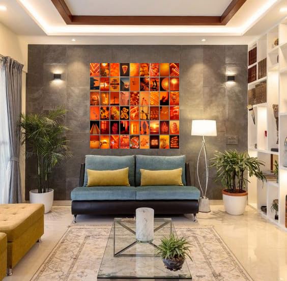 Image of Pack of 54 Neon Room Wall Collage Kit Posters - 4 x 6 Inches Wall Decor Poster - Wall Art For Bedroom, Living room, Office - 1 Tissue Tape