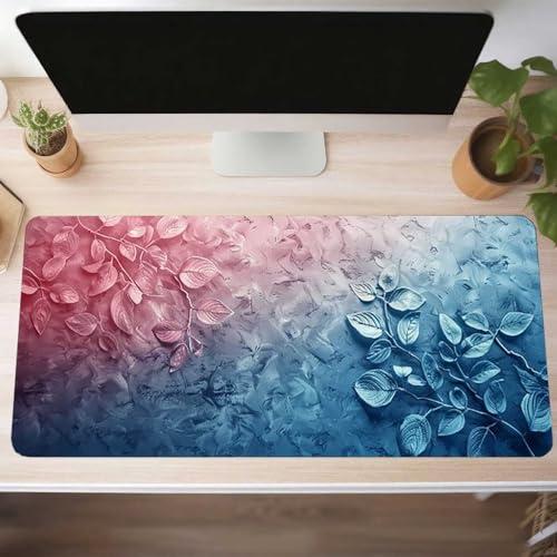 Alfombrilla Ratón XXL Grande Gaming Mouse Pad 160 x 80cm, Impermeable Antideslizante Mousepad, Lavable, Alfombrilla Escritorio con Base de Caucho para Gamers, PC y Portátil Hojas Azul PjY10363 L-X