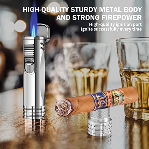 Lafuli Cigar Lighter, Cigar Punch, Cigar Draw Enhancer, Cigar Holder,All-In-One Refillable Butane Torch Lighter. Cigar Accessories(Gas Not Included) #TOP3
