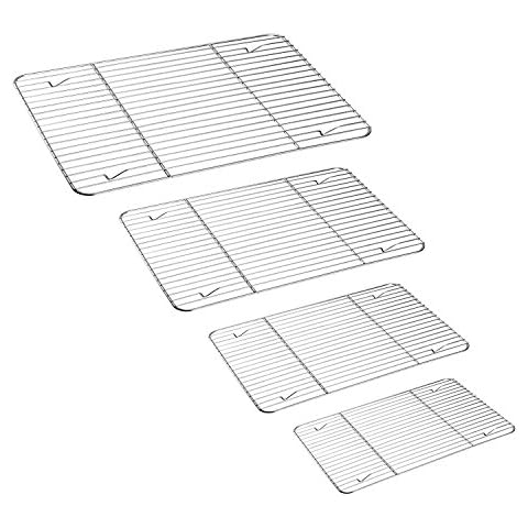 Grill Rack Set of 4, Stainless Steel Wire Rack for Roasting, Baking, Grilling, Cooling, Rust Free & Oven Safe, Various Size & Multi-Purpose, Dishwasher Safe Cover