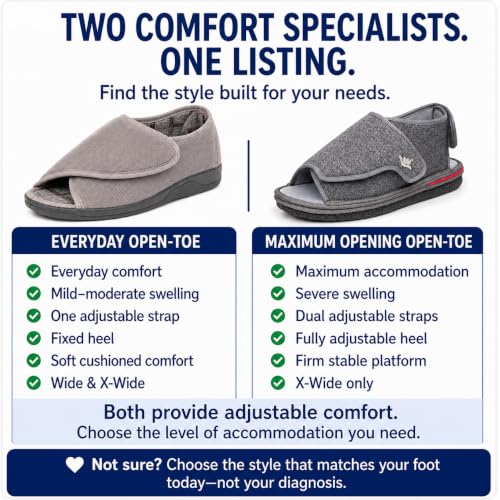 Image of Diabetic Open Toe Slippers, Extra Wide Adjustable House Shoes