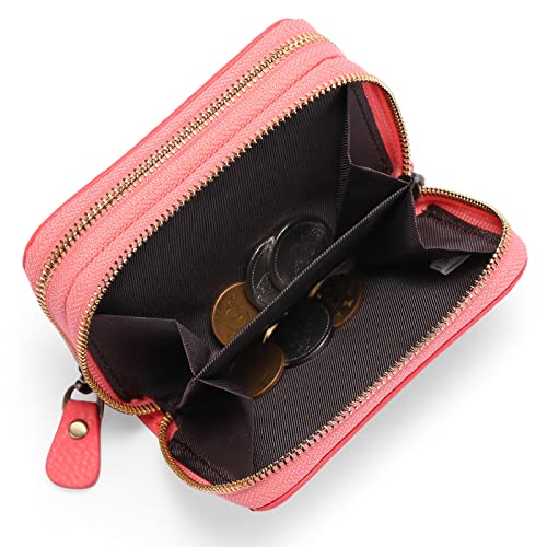 Ladies' Wallet Barrier Leather Small Double Fold Zipper Pocket Wallet Compact Card Set with ID Window Bag (Orange)3