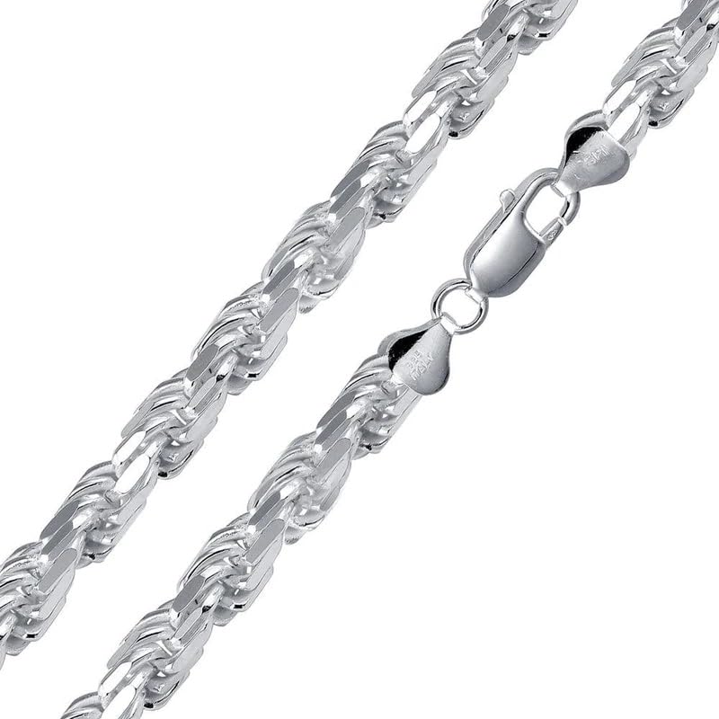 11mm Sterling Silver Diamond Cut Rope Chain. Super Heavy Solid Italian Silver .925 Necklace in 8