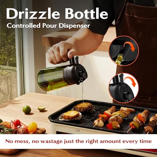 Image of Oil Dispenser 500 ml with Spray Glass Oil Sprayer and Dispenser Bottle 2 in 1 Spray Bottle for Kitchen and Air Fryer Cooking Oil Sprayer Bottle Refillable Oil Spray Dispenser Bottle for Cooking