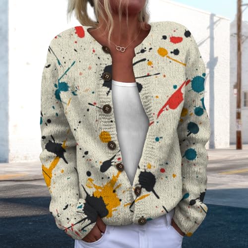 Cardigan Sweaters for Women Crewneck Long Sleeve Open Front Sweater Coatwear Slim Fit Floral Print Winter Cardigans2