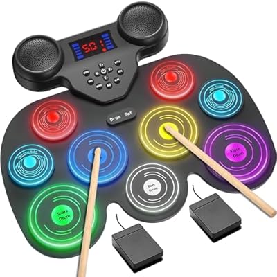 Electric Drum Set with 7 Colorful LED Light Pat...