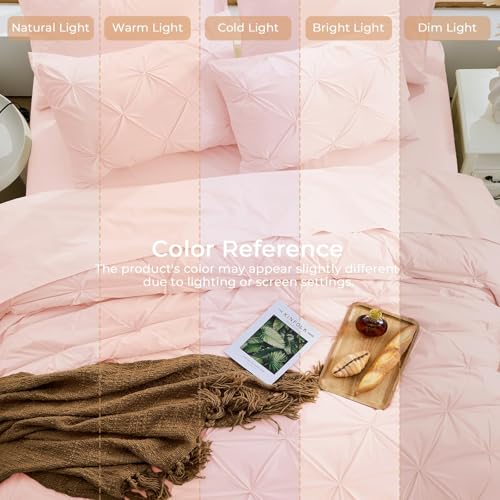 Image of Sasttie Full Size Comforter Set, 7-Piece Bed in a Bag, Pintuck Bedding Set for All Season, Includes Comforter, Flat Sheet, Fitted Sheet, Pillowcases and Pillowshams, Blush Pink