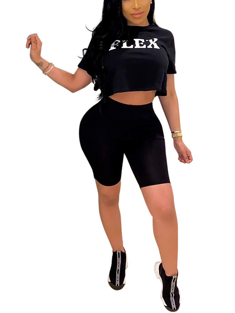 THLAI Conjunto de 2 piezas con estampado de letras para mujer, camiseta de manga corta y pantalones largos degradados, conjuntos de chándal S-3XL
