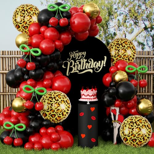 Image of JOGAMS 184Pcs Betty Party Decorations,Red and Black Party Decorations with 4D Gold Cheetah Foil Green Long Balloons for Bachelorette Birthday Baby Shower Vintage Retro Party